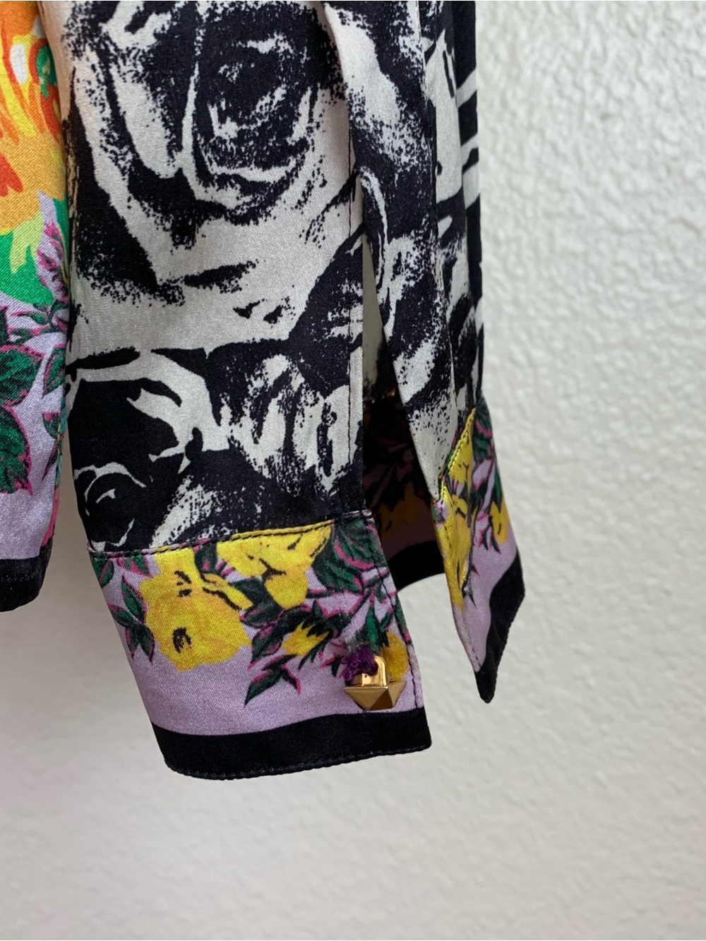 Versace 100% Silk Blouse Shirt Floral Vintage 1990s Baroque Patchwork Button Up - Picture 6 of 12